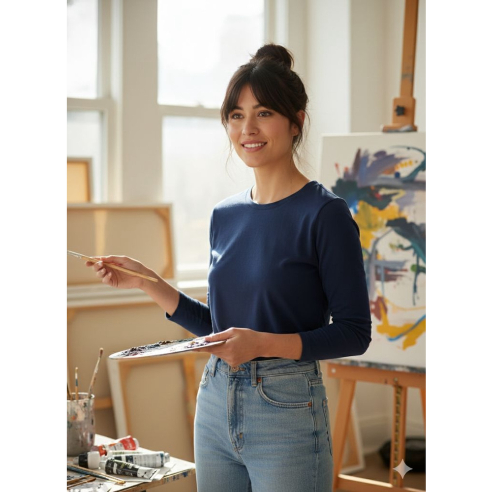 ZENANA Navy Long Sleeve Tee L minimalist comfort soft